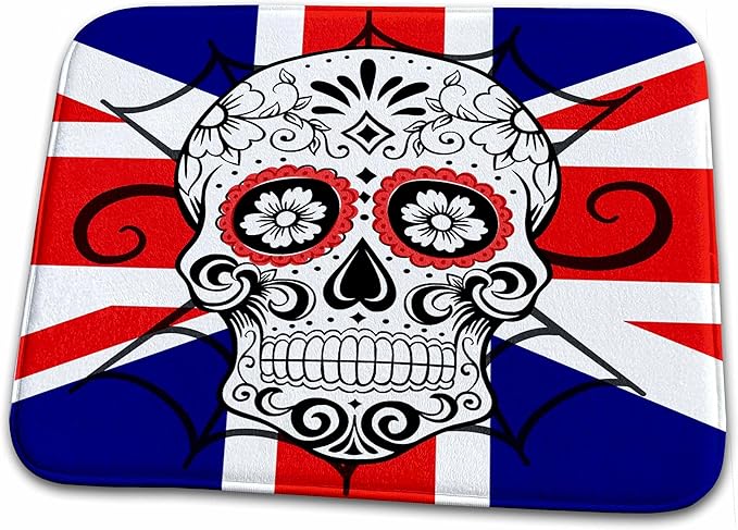 3dRose Sugar Skull, Flag of England, Day of The Dead - Bathroom Bath Rug Mats (rug-215169-1) - sugar skull toilet mat set