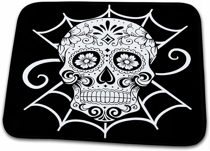 3dRose RinaPiro - Sugar Skull - Day of The Dead. White. - Bathroom Bath Rug Mats (rug-214627-1) - sugar skull toilet mat set