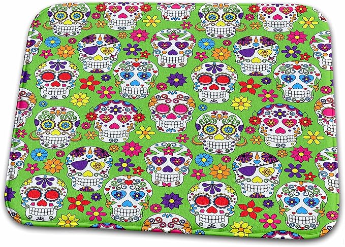 3dRose Colorful Sugar Skulls All in A Row with A Green... - Bathroom Bath Rug Mats (rug-216985-1) - sugar skull toilet mat set