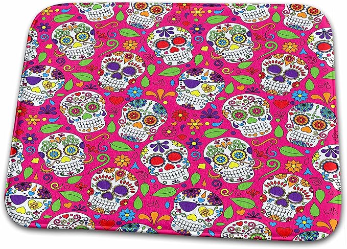 3dRose Colorful Tossed Sugar Skulls On A Pink Background... - Bathroom Bath Rug Mats (rug-216984-1) - sugar skull toilet mat set