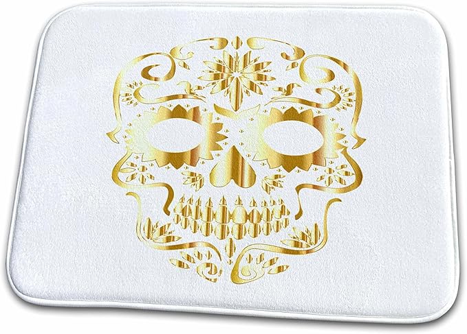 3dRose Metallic Gold - Image of Metallic Gold Sugar Skull - Bathroom Bath Rug Mats (rug-279963-1) - sugar skull toilet mat set