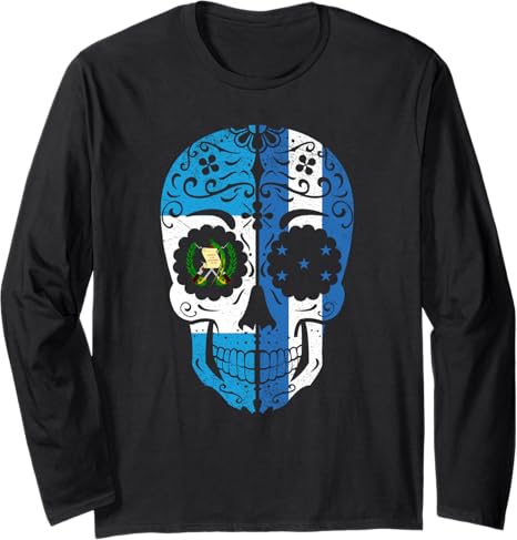 Honduran Guatemalan Flag Sugar Skull - sugar skull long sleeve shirt mens