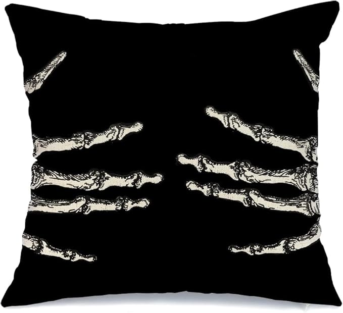 AACORS Halloween Throw Pillow Cover 18X18 Inch Skeleton Decorations Holiday Farmhouse Black Cushion Case for Sofa Couch Decor AA016-18 - sugar skull throw pillow