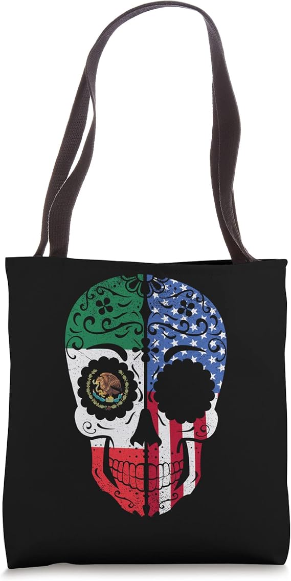 Mexican American Flag USA Mexico Sugar Skull Tote Bag - sugar skull handbags for sale