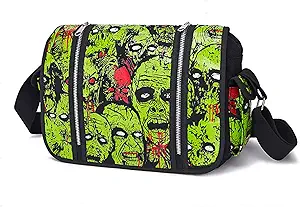 Gothic Canvas Backpack with Printed Skull - Green Tote Bag - best sugar skull backpack
