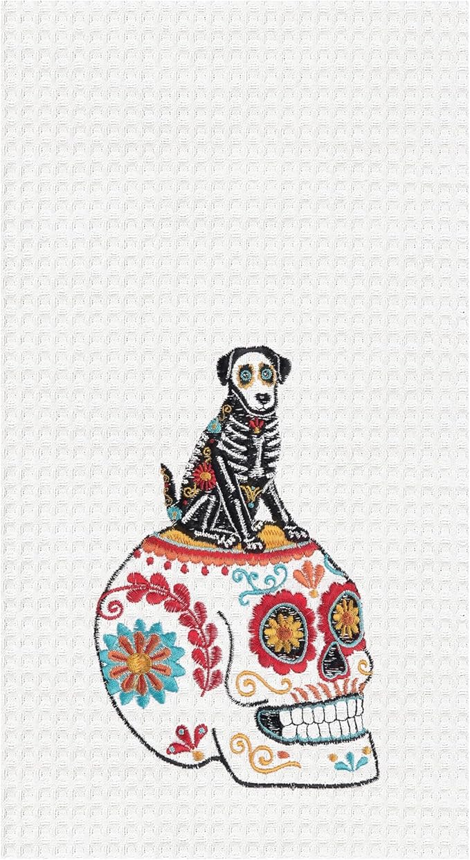 C&F Home Canine Sugar Skull Waffle Weave Dishtowel Fall Halloween Festive Dia de Los Muertos Day of The Day Holiday Drying Dish Hand Towel Kitchen Decor Decoration Multicolored - sugar skull beach towel