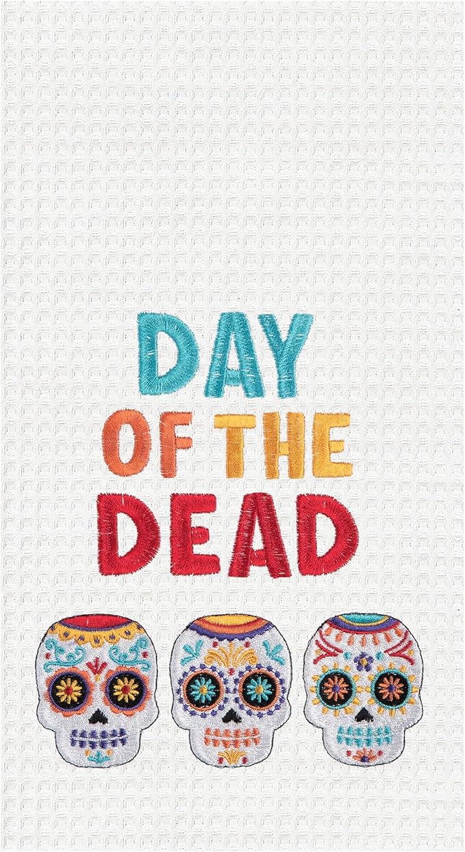 C&F Home Day of The Dead Skull Trio Dishtowel Fall Halloween Festive Holiday Dia de Los Muertos Day of The Day Holiday Flour Sack Cotton Dish Towel Kitchen Decor Decoration Multicolored - sugar skull beach towel
