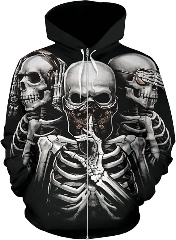 JIYAU - sugar skull zip up hoodie mens