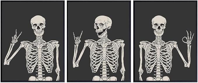 Skeleton Wall Art & Decor 11x14 - Halloween Wall Art - Goth Home Decor - Gothic Room Decoration, Pagan Gifts - Funny Skull Artwork, Bedroom Dorm Man cave - Men Boys Teens - Witchy Picture Poster Print - sugar skull canvas wall art