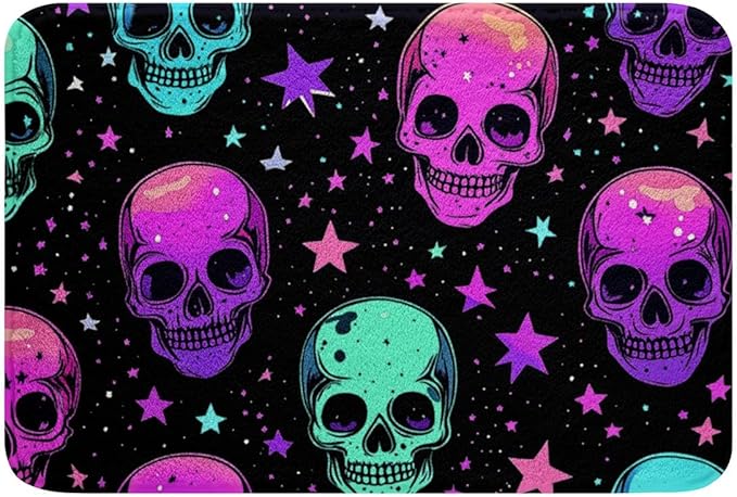 Sugar Skull Bedroom Rug Halloween Fluffy Rugs Trippy Galaxy Durable Indoor Entry Rug 16x24 Purple Pink Death Skull Non Slip Bathroom Carpet Psychedelic Stars Floor Mat Hippie Room Decor for Kids Teens - sugar skull area rug