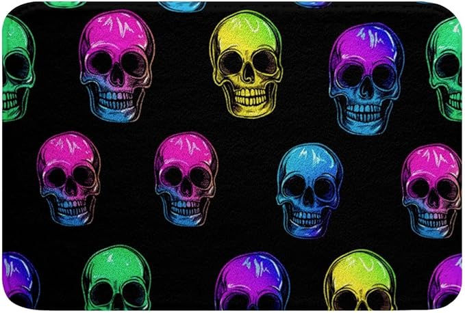 Death Skull Non Slip Absorbent Bath Rugs Gradient Light Skeleton Bathroom Rug Carpet 20x32 Halloween Themed Bathroom Accessories Hippie Sugar Skull Living Room Rug for All Seasons Microfiber Rugs - sugar skull area rug