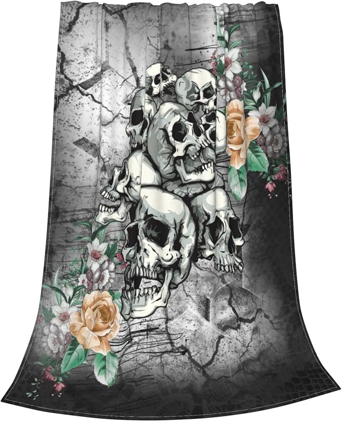 Skull Throw Blanket Soft Plush Warm Cozy Flannel Fleece Gothic Blanket Lightweight for Bed Couch Sofa Travel 60"X50" - sugar skull throw blanket