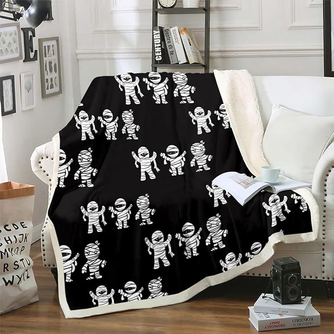Erosebridal Sugar Skull Blanket Funny Skeleton Halloween Decorations,Cartoon Gothic Spooky Bone Throw Blanket 40"x50",Black and White Fleece Blanket Horror Sci-Fi Halloween Decor - sugar skull throw blanket
