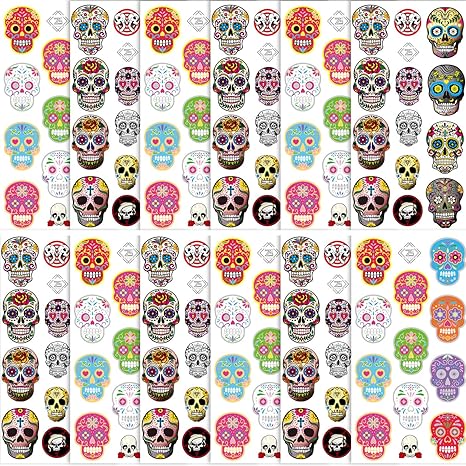 Day of the Dead Sugar Skull Tattoos(156PCS),Halloween Temporary Face Tattoos Sugar Skull Skeleton Tattoo for kids Boys Girls Halloween Party Favor Supplies - sugar skull temporary tattoo