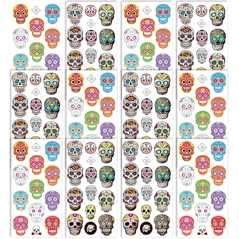 Day of the Dead Sugar Skull Tattoos (156PCS),Halloween Temporary Face Tattoos Sugar Skull Skeleton Tattoo for kids Boys Girls Halloween Party Favor Supplies - sugar skull temporary tattoo