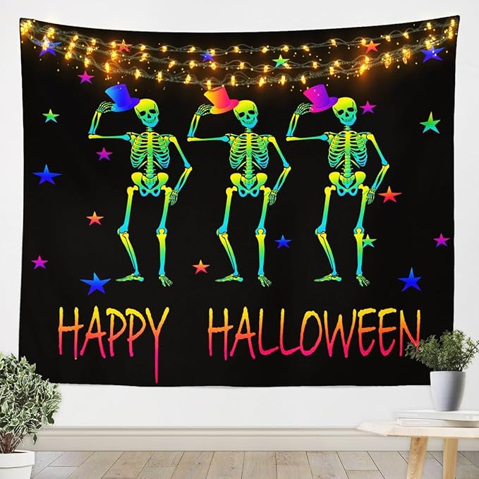 Erosebridal Halloween Tapestries Gothic Skeleton Wall Hangings Art Blue Teal Galaxy Tapestry for Kids Child Toddler,Colorful Stars Spooky Glitter Sugar Skull Wall Art Halloween Decorations - sugar skull canvas wall art