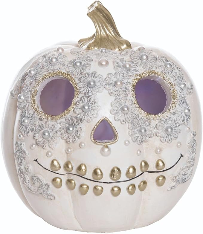 Transpac Light Up Resin White Sugar Skull Decor - sugar skull garden decor