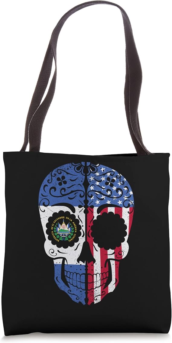 Salvadorian American Flag USA El Salvador Sugar Skull Tote Bag - sugar skull handbags for sale