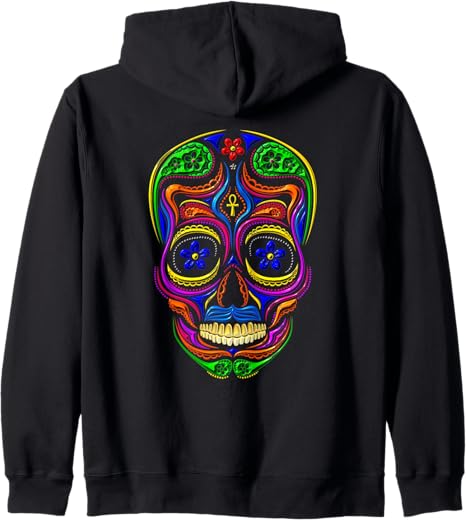 Halloween Day Of The Dead Store - sugar skull zip up hoodie mens