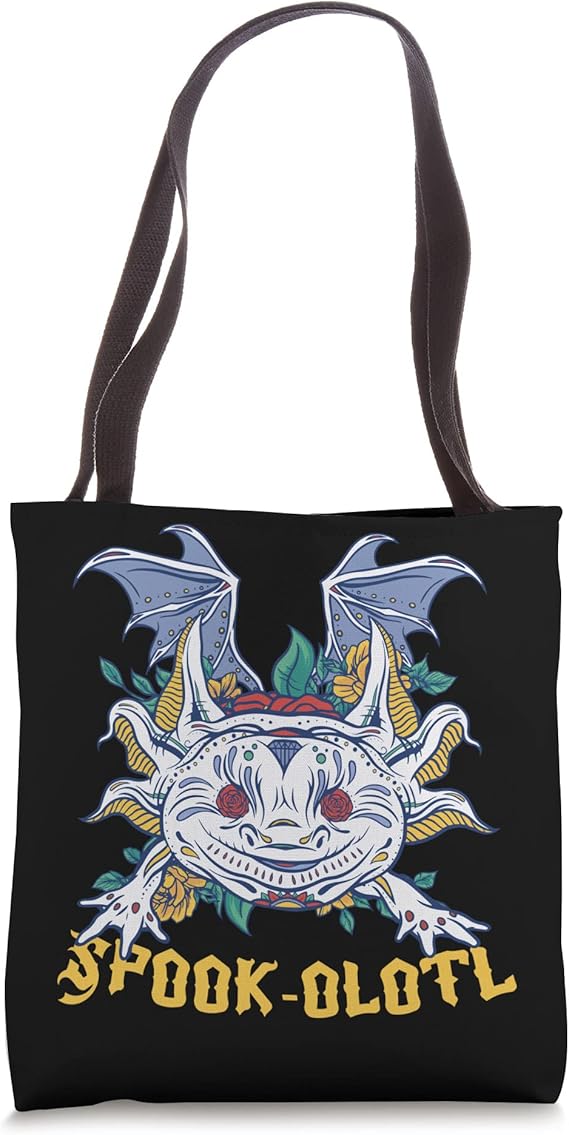 Funny Halloween Spooks-A-Lotl Shirt Axolotl Sugar Skull Tote Bag - sugar skull handbags for sale