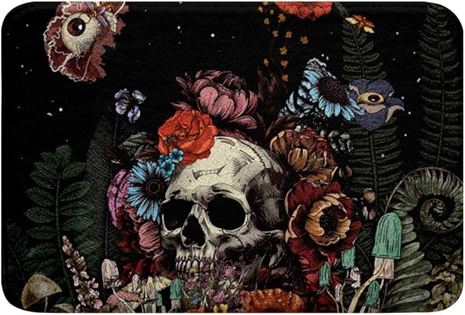 Sugar Skull Carpets,Botanical Flower Bath Rug for Kids Boys Girls,Starry Sky Bath Mats Non Slip Halloween Gothic Bath Rug Water Absorbent,Plush Bathroom Decor Mat with Non Slip Backing,20"X 32" - sugar skull area rug