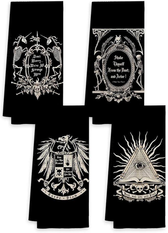 Voatok Dark Memento Mori The Undead Gothic Macabre Art Kitchen Towels Dish Towels Set of 4,Gothic Skull Halloween Kitchen Hand Towels,Skull Lovers Gifts,Tarot Lovers Gifts - sugar skull beach towel