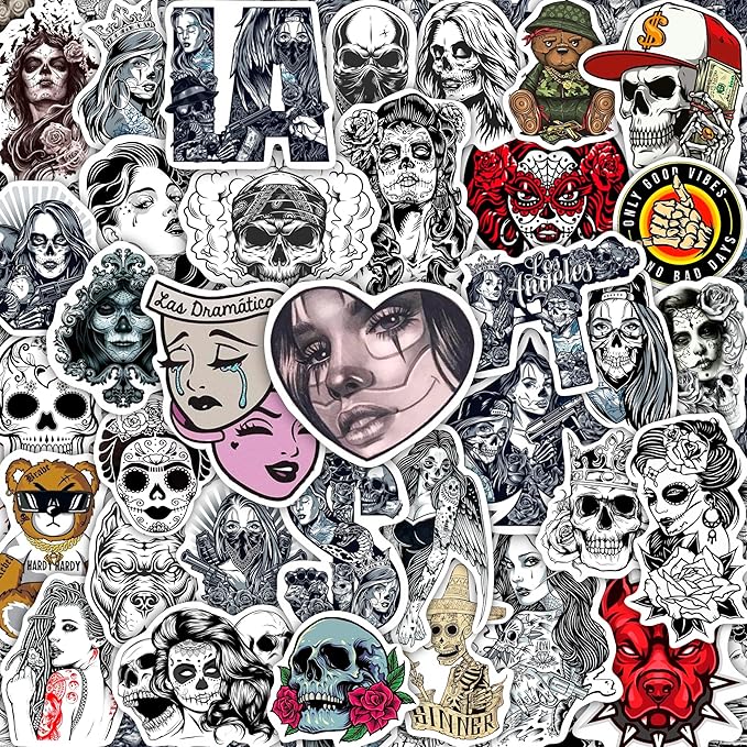 BulbaCraft 100Pcs Chicano Stickers Old, Chicano Phone Case Stickers, Mexican Decals for Water Bottles, Laptops Decals, Gifts for Women & Men - sugar skull vinyl sticker