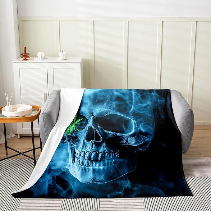 Sugar Skull Flannel Fleece Throw Blanket,Marijuana Weed Leaf All Season Bed Blanket Fuzzy Blanket for Bed Sofa Couch,Cannabis Leaves Botanical Plants Print Bedroom Decor Plush Blanket Twin 60"x80" - sugar skull throw blanket