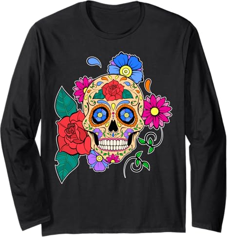 Sugar Skull Mexican - sugar skull long sleeve shirt mens