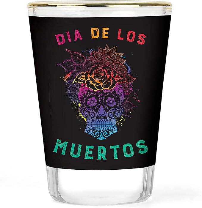 Dia de los Muertos Shot Glass | Sugar Skull Barware | Halloween Party Shot Glasses | Skeleton Favors | Day of the Dead Gift Ideas | Halloween Drinkware | Unique Calavera Collectible Glassware | 1.5 oz - sugar skull wine glass