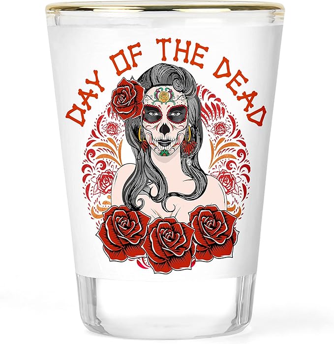 Day of the Dead Shot Glass | Sugar Skull Barware | Halloween Party Shot Glasses | Skeleton Shot Glass | Dia de los Muertos Gift Ideas | Collectible Calavera Glassware | Happy Halloween Favors | 1.5 oz - sugar skull coffee cup
