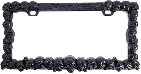 3D Custom Chrome Metal Aluminum Skull License Plate Frame USA Type Black - sugar skull plates set