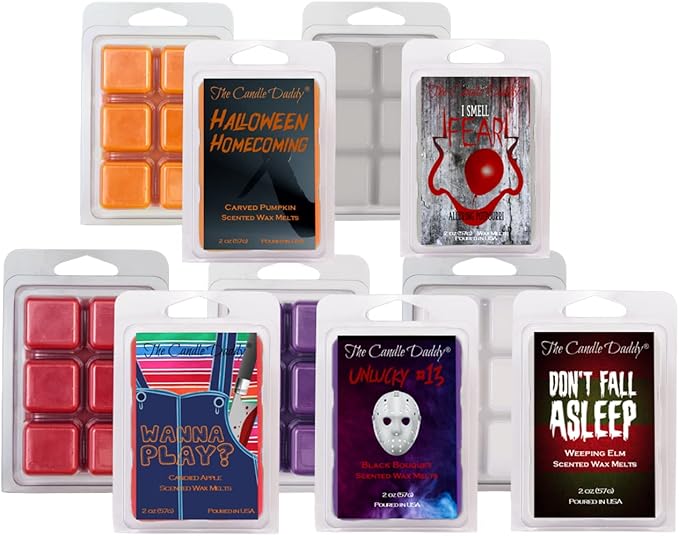 The Candle Daddy Halloween Horror Movie 5 Pack - 5 Amazingly Spooky Wax Melts - 30 Total Cubes - 10 Total Ounces - Fun Scary Gift October Fall Autumn - sugar skull table lamp
