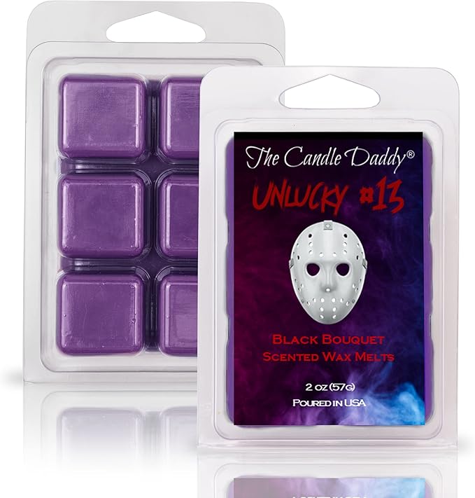 The Candle Daddy Unlucky #13 - Black Bouquet Scented Horror Movie Wax Melt - 1 Pack - 2 Ounces - 6 Cubes - Halloween Fall Gift - Scary Spooky Thriller - sugar skull candle holder