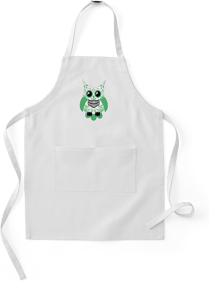 CafePress Sugar Skull White Green Owl Kids Baking Apron - sugar skull apron for women