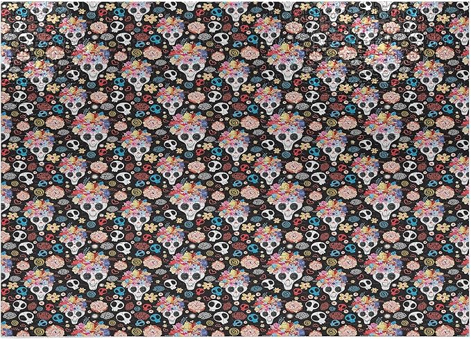 Ambesonne Sugar Skull Jigsaw Puzzle for Adults, Funky and Pattern with Spooky Skulls Floral Wreaths Hearts, Heirloom-Quality Fun Activity Durable Cardboard, 1000 pcs, Black and Multicolor - sugar skull wreath for front door