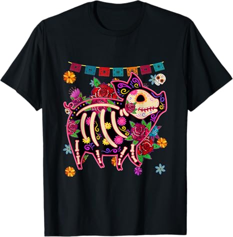 Halloween Day Of Dead Sugar Skull Mexican Pig - sugar skull t-shirt womens
