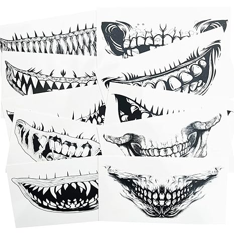 Skull Mouth Tattoos, Day of the Dead Sugar Face Tattoo for Women Men Kids Halloween Costume, 10-Sheet - sugar skull temporary tattoo