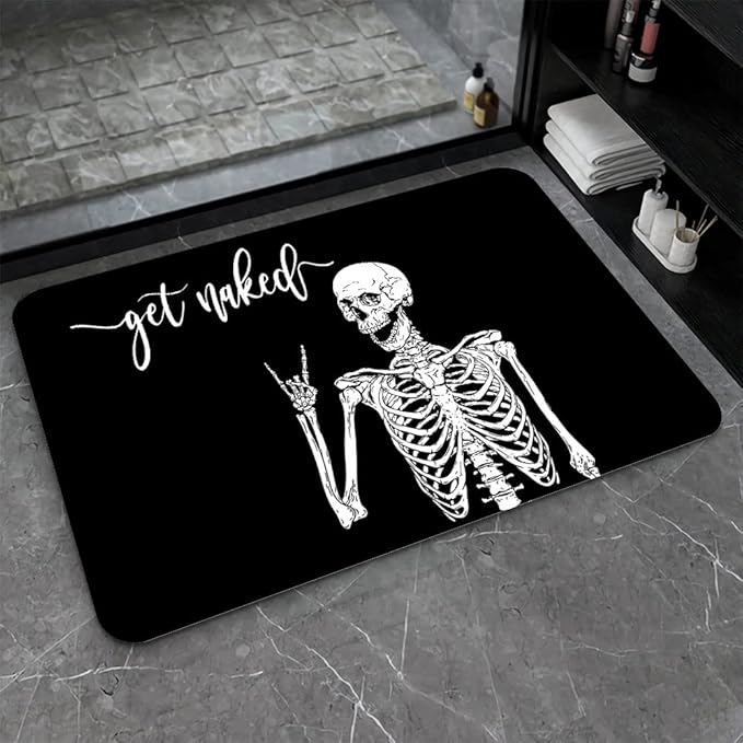 Diatomaceous Earth Bath Mat,Black Funny Skull Non-Slip Volume Super Absorbent Fast Drying for Bathroom Kitchen Door mat,Eco-Friendly Easy to Clean 16×24Inch (40 * 60cm) - sugar skull floor mat