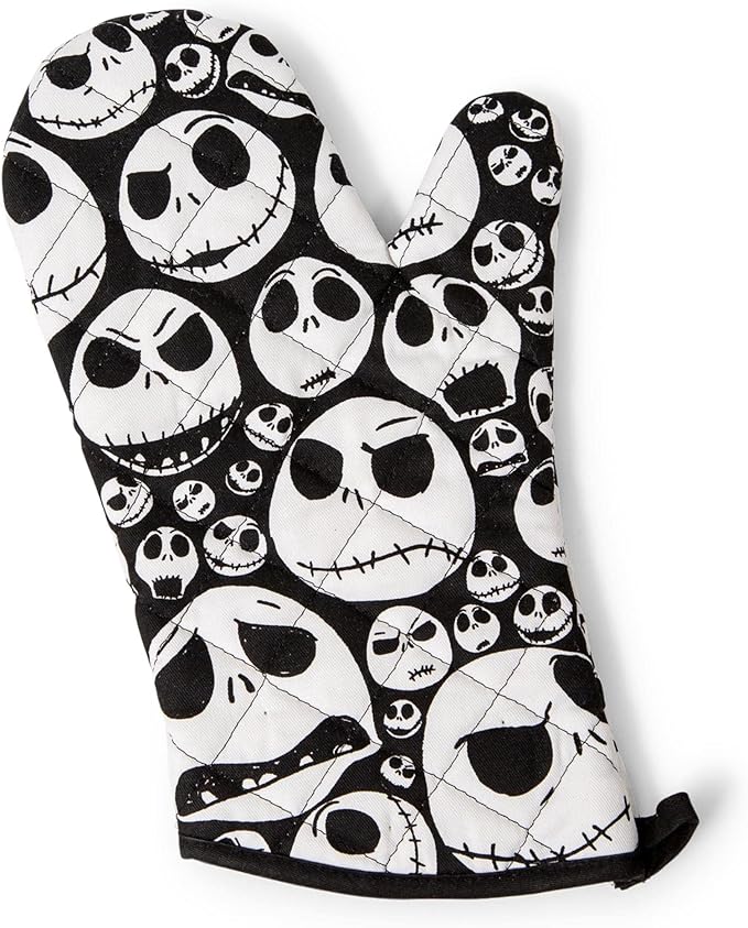 Disney The Nightmare Before Christmas Black and White Kitchen Oven Mitt Pot Holder | Thick Heat Resistant Glove for Cooking - sugar skull oven mitts