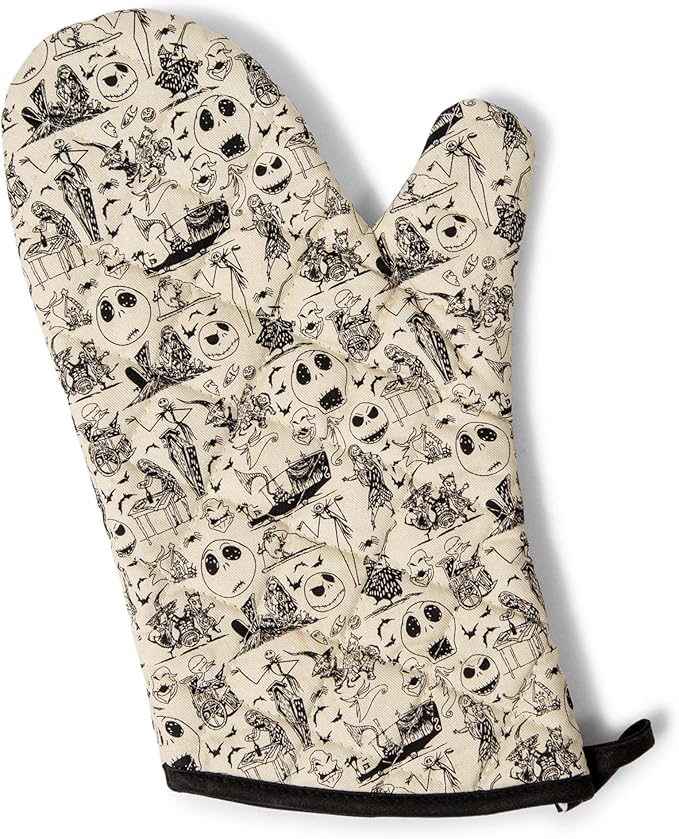 Disney The Nightmare Before Christmas Black and White Kitchen Oven Mitt Pot Holder | Thick Heat Resistant Glove for Cooking - sugar skull oven mitts