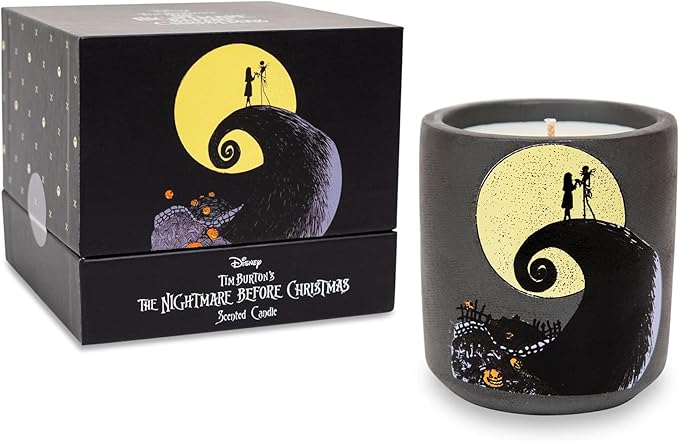 Disney The Nightmare Before Christmas Concrete 7-Ounce Scented Candle in Concrete Jar | Floral Fragrance with 30-Hour Burn Time - sugar skull candle holder