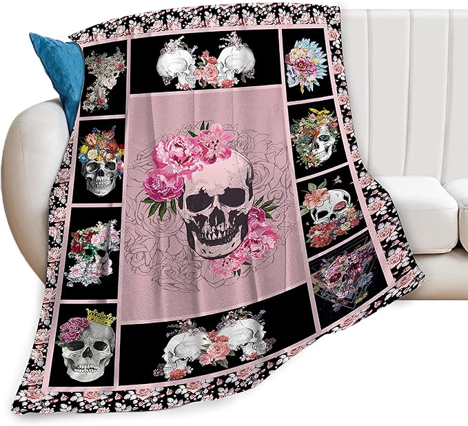 Sugar Skull Throw Blanket Super Soft Warm Horror Skeleton Rose Blanket for Women Cozy Plush Fleece Gifts Bedding Blanket for Adult Bed Couch Sofa 50"x40" - sugar skull handbags for sale