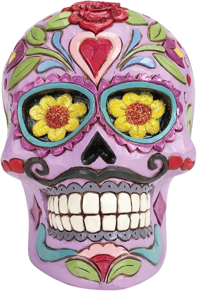 Enesco Jim Shore Heartwood Creek Day of The Dead Skull Figurine, 4.5 Inch, Purple - sugar skull figurine collectible