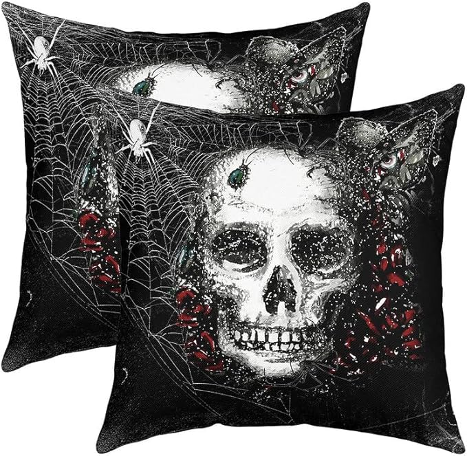 Feelyou Sugar Skull Pillow Covers 24x24 Set of 2 Gothic Skull Halloween Themed Decorative Throw Pillow Covers Cases Home Decor Skeleton Design Butterfly Floral Cushion Case for Couch Sofa Outdoor - sugar skull throw pillow