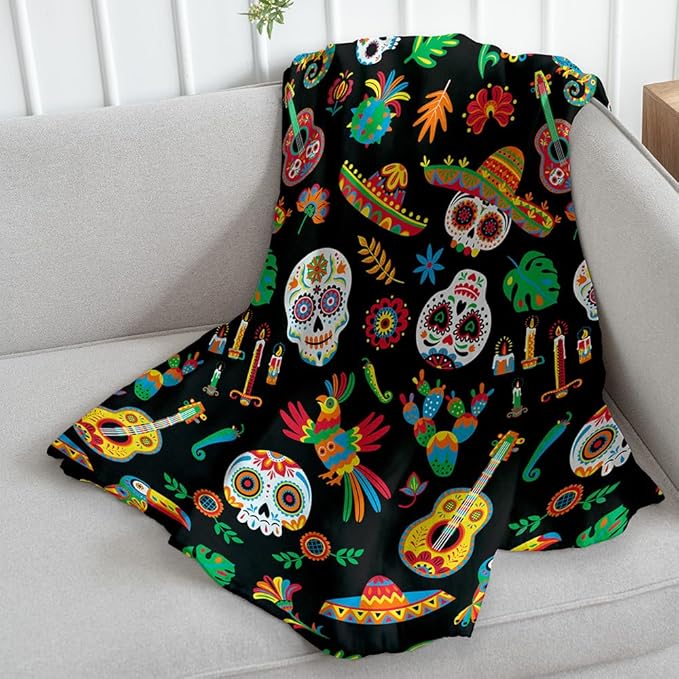 Sugar Skull Fiesta Super Soft Throw Blanket - 50x60 Throw Blanket Halloween Themed for Bedroom, Living Room, Spring Time, Holidays, Kids, Babies, Adults & Decor, Gifts - sugar skull handbags for sale