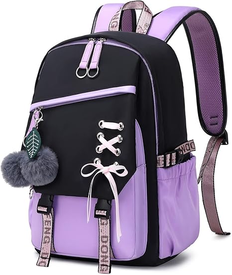 Teenage Girls Bookbag School Backpack Children Casual Daypack Schoolbag for Teens Black Purple - best sugar skull backpack