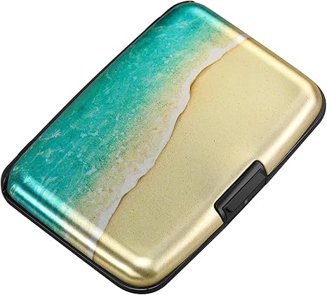 Mini RFID Aluminum Wallet Credit Cards Holder Business Card Case Metal ID Case for Men Women（Beach - sugar skull wallets for women