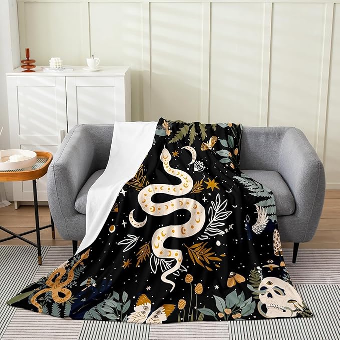 Snake Bed Blanket Throw 50x60 Sun and Moon Throw Blanket Moth Sugar Skull Fleece Blanket for Kids Boys Girls Lightweight Galaxy Starry Sky Butterfly Animal Flannel Blanket Living Room Decor - sugar skull throw blanket