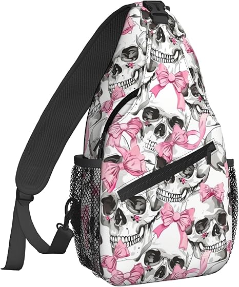 Sugar Skull Skeleton Flower Pink Sling Backpack Chest Bag Crossbody Shoulder Bag Gym Cycling Travel Hiking Daypack For Men Women, Multicolor - best sugar skull backpack